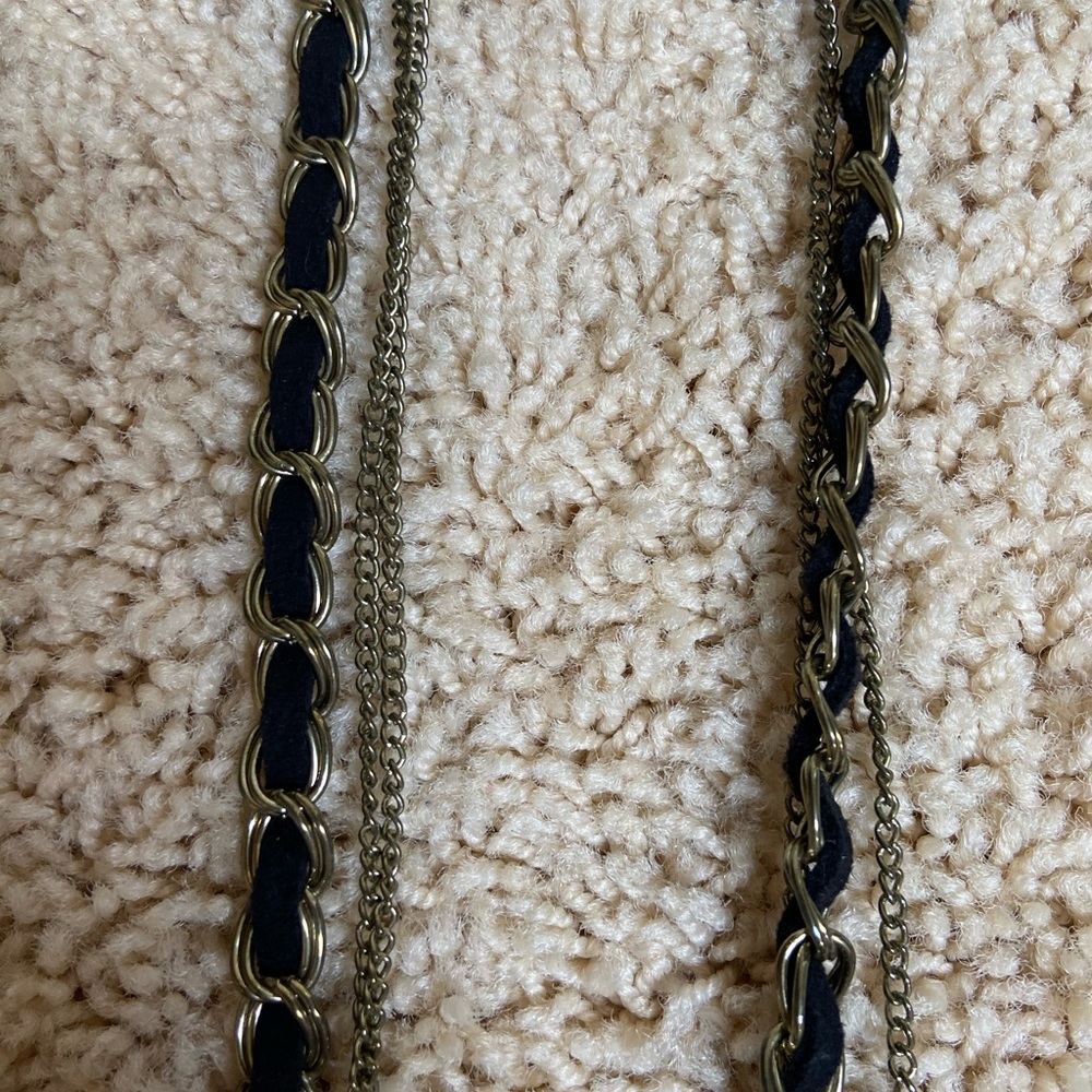 Black suede and gold tone chain necklace